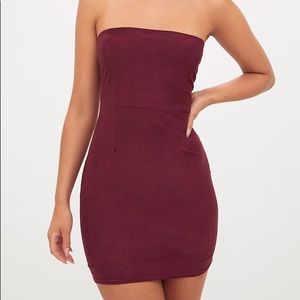 Burgundy Faux Suede bodycon dress